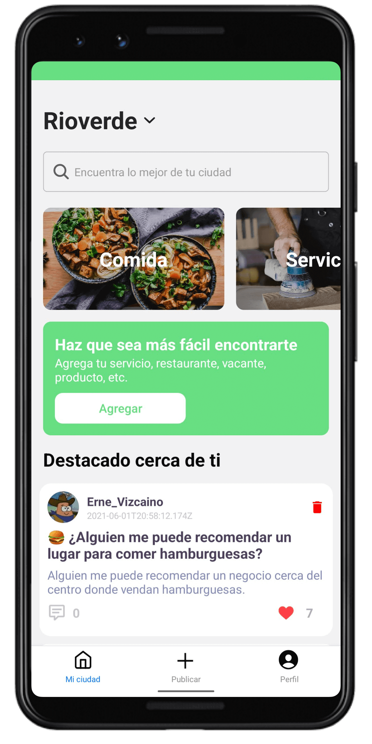 Pantalla principal de la aplicación de Traver